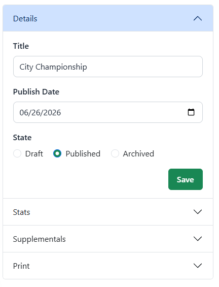 Published digital pin sheet with all 18 hole locations