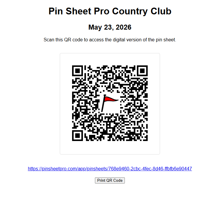 Player viewing pin sheet on mobile via QR code