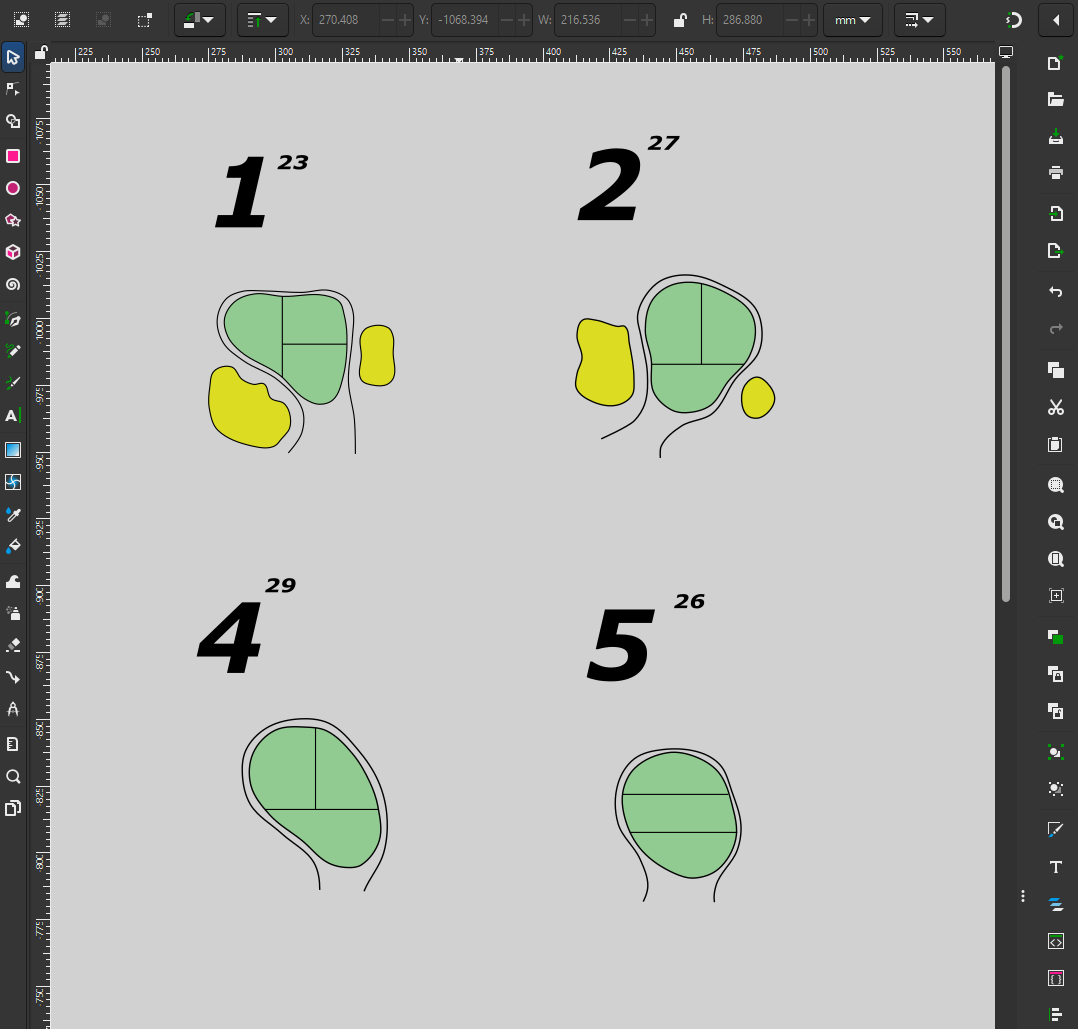 Green divided into numbered sections